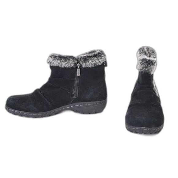Khumbu Black Suede Insulated Bootie Faux Fur Lined Size 8 - Picture 4 of 7